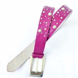 Genuine Italian Leather Studded Belt Pink Gold Vtg